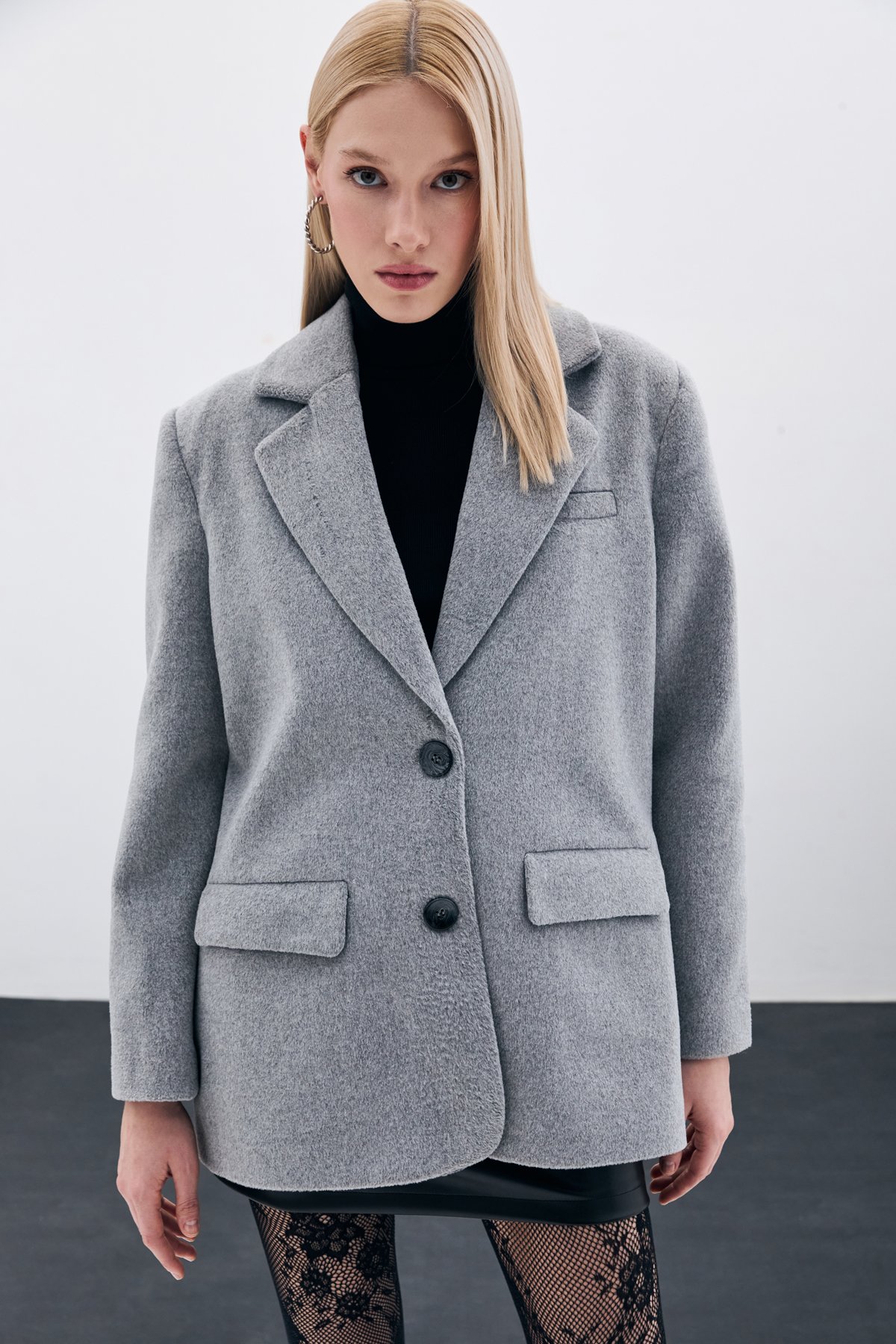 Düğmeli Kaşe Ceket - Antrasit