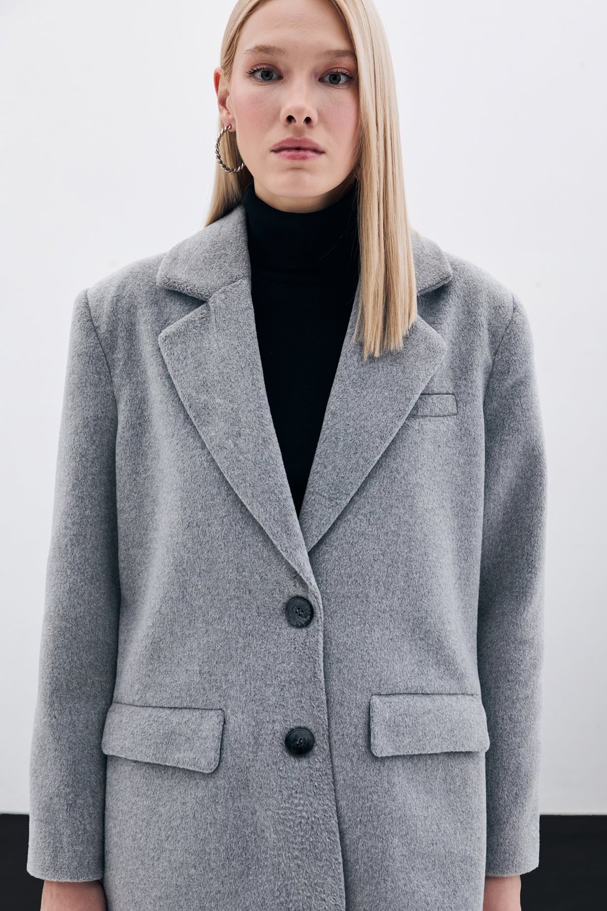 Düğmeli Kaşe Ceket - Antrasit