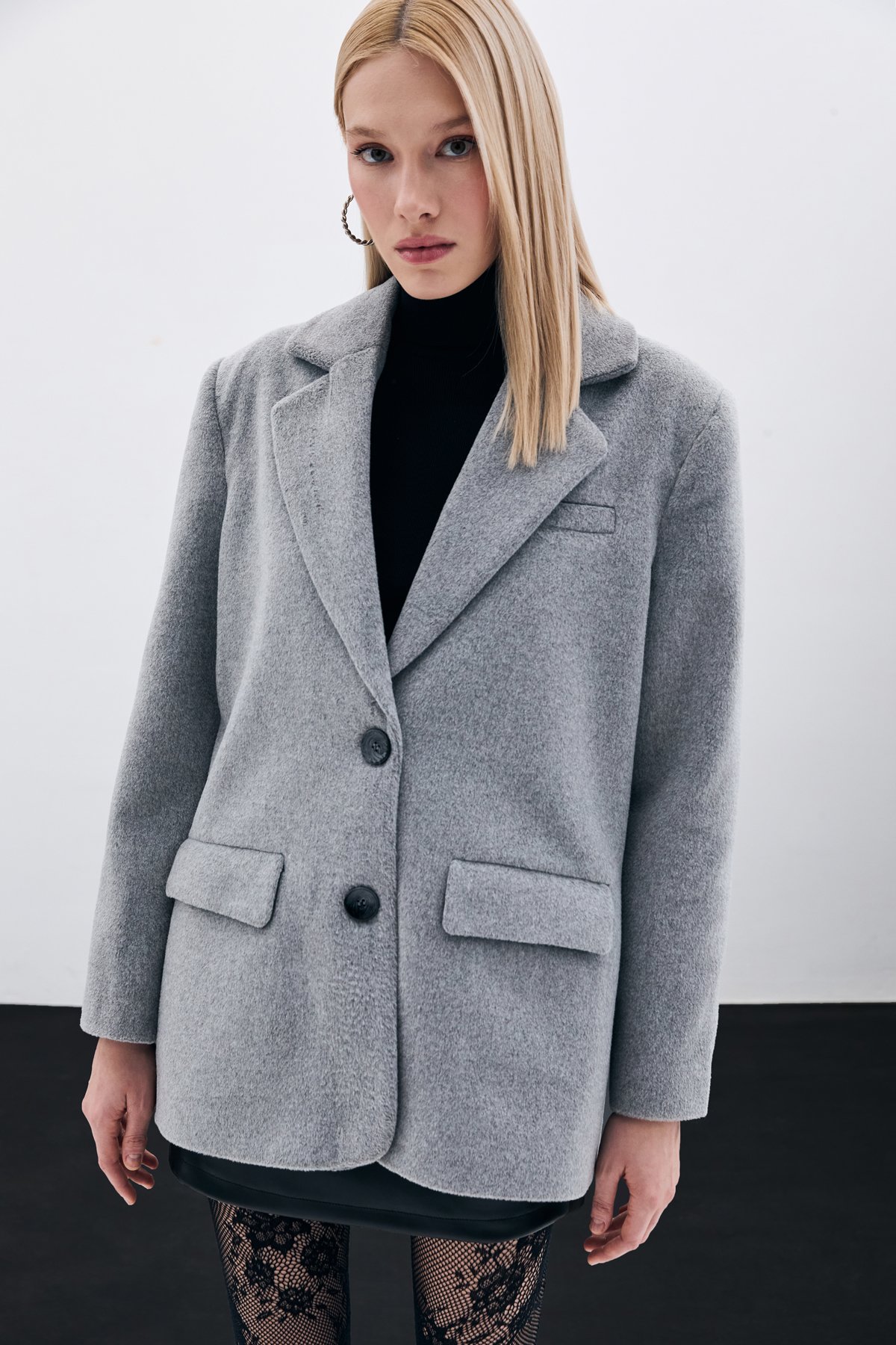 Düğmeli Kaşe Ceket - Antrasit