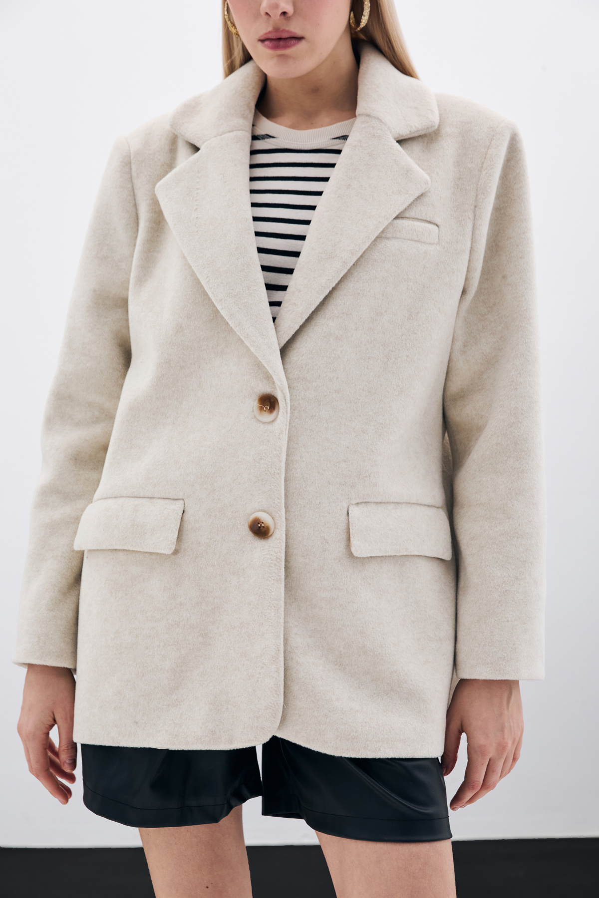 Düğmeli Kaşe Ceket - Bej