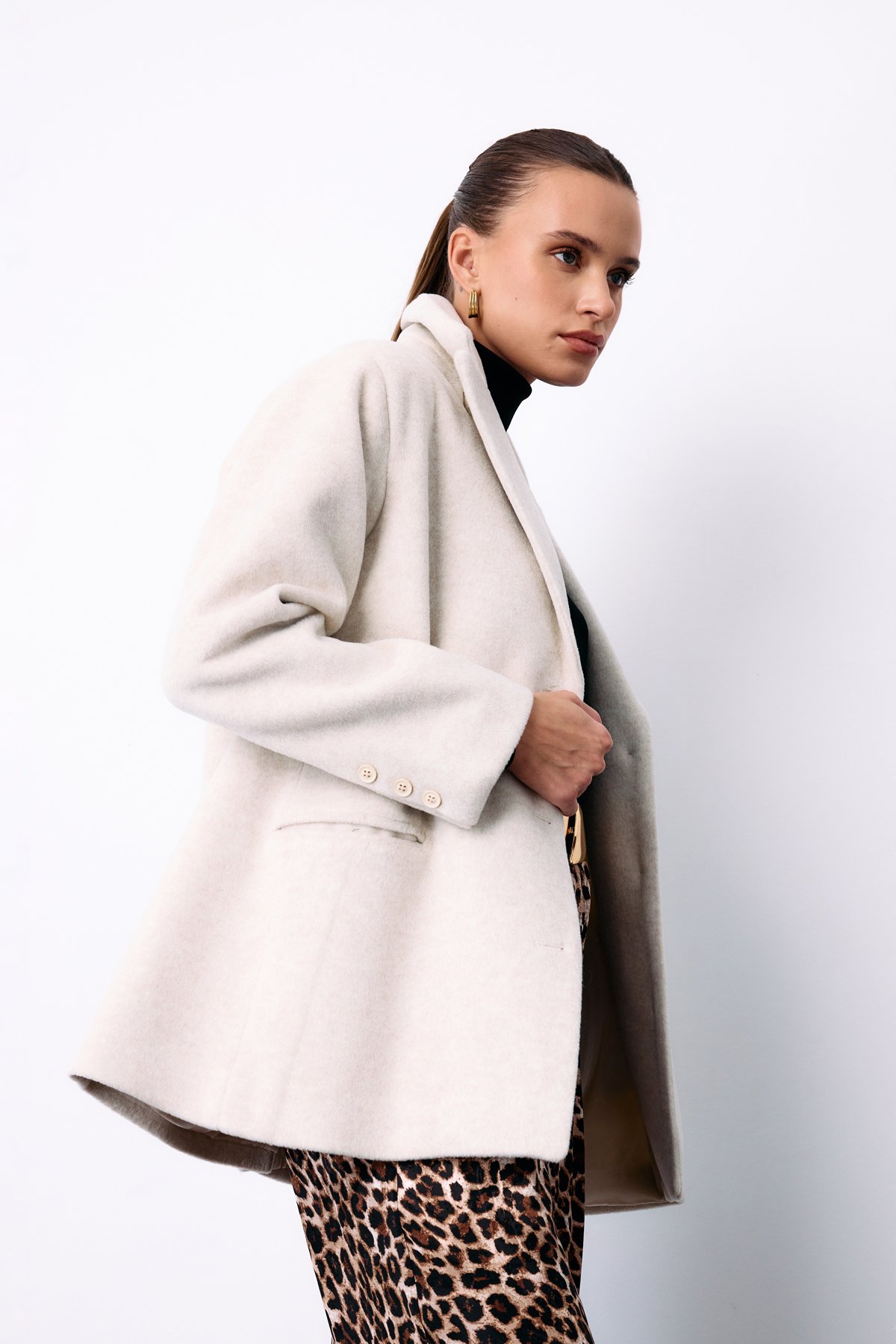 Düğmeli Kaşe Ceket - Ekru