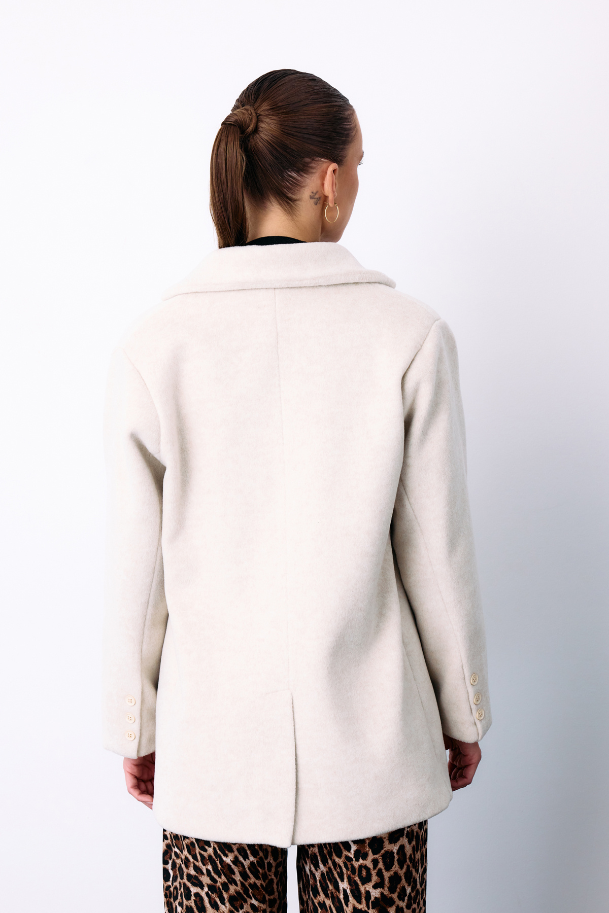 Düğmeli Kaşe Ceket - Ekru