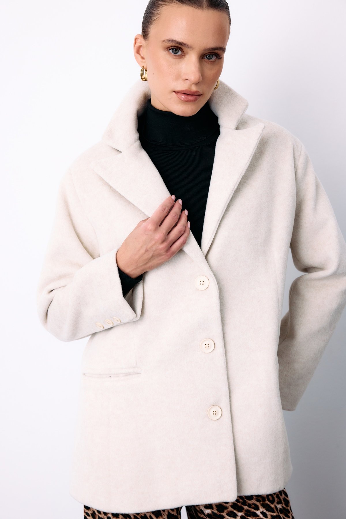 Düğmeli Kaşe Ceket - Ekru