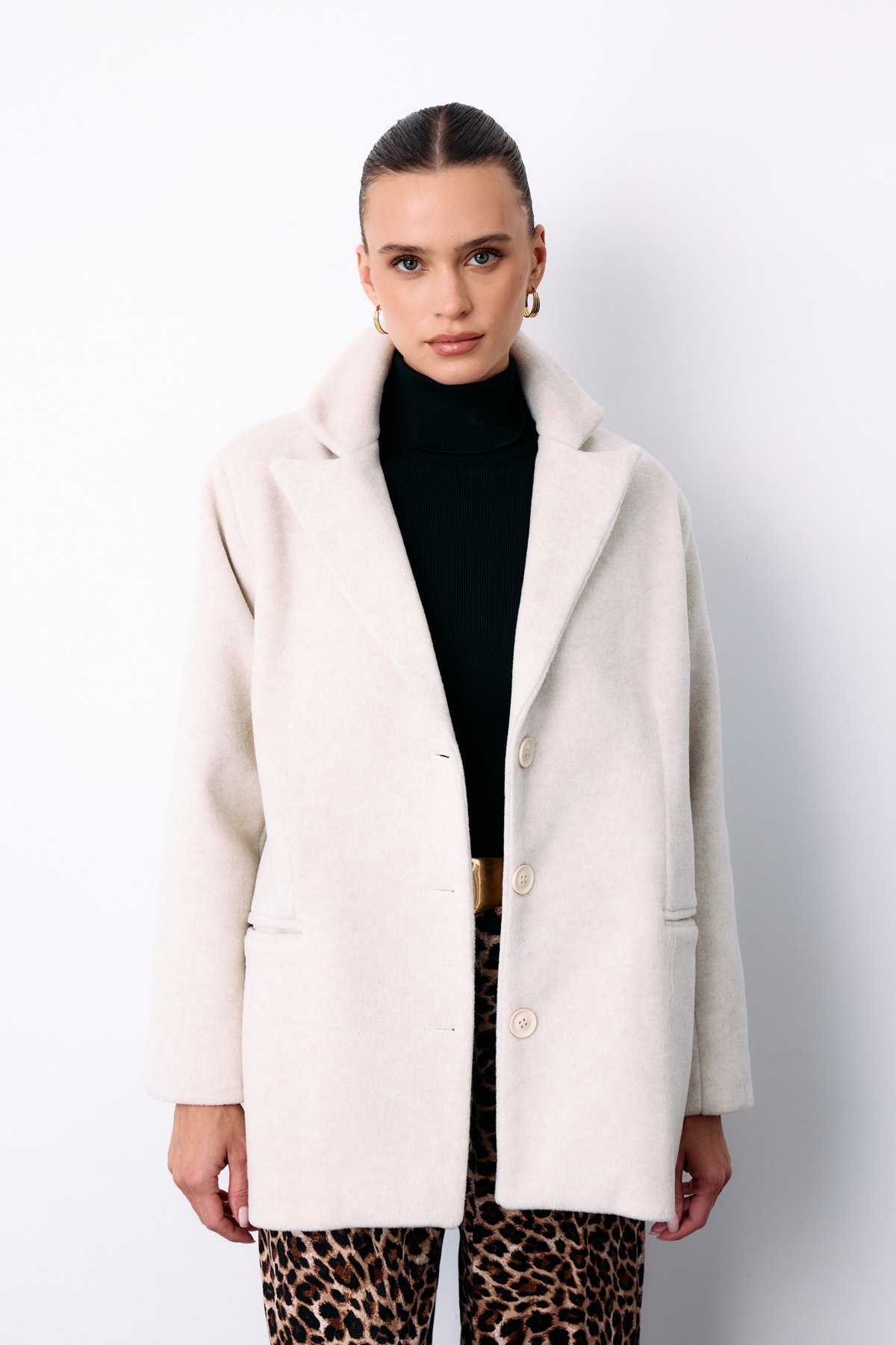 Düğmeli Kaşe Ceket - Ekru