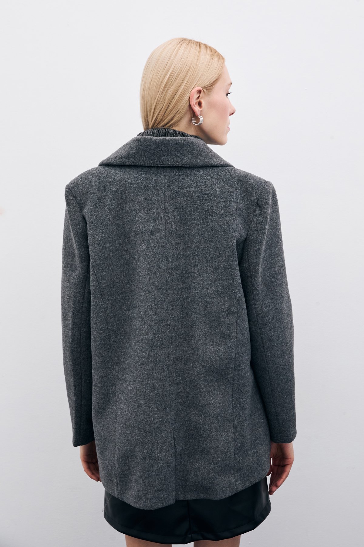 Düğmeli Kaşe Ceket - Siyah