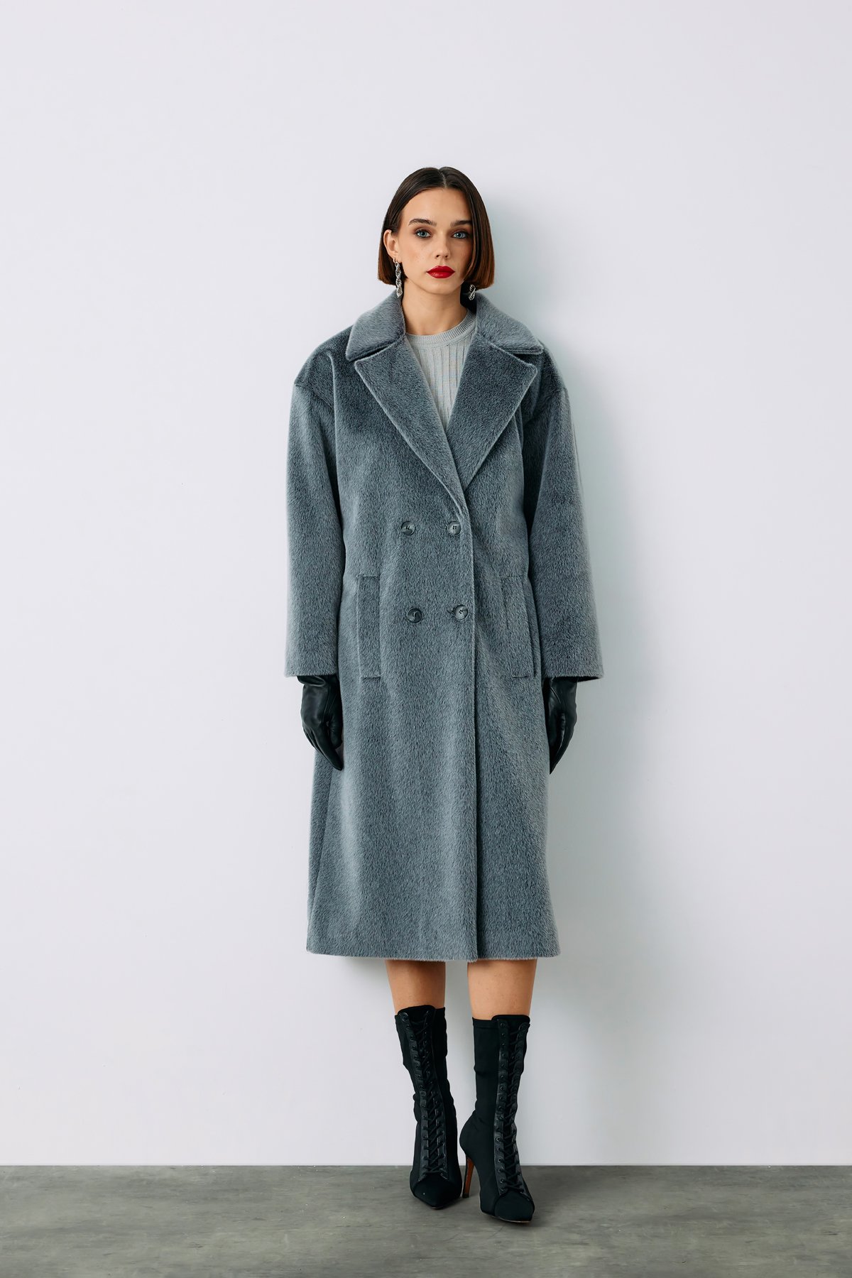 Düğmeli Kaşe Kaban - ANTRASİT