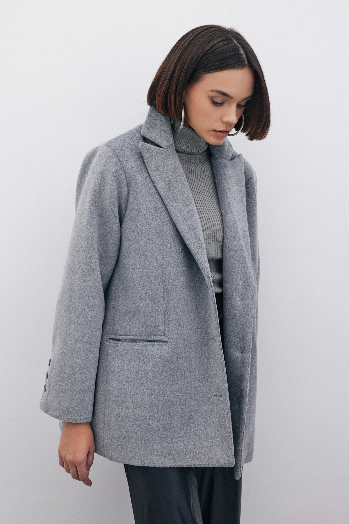 Düğmeli Kaşe Kaban - ANTRASİT