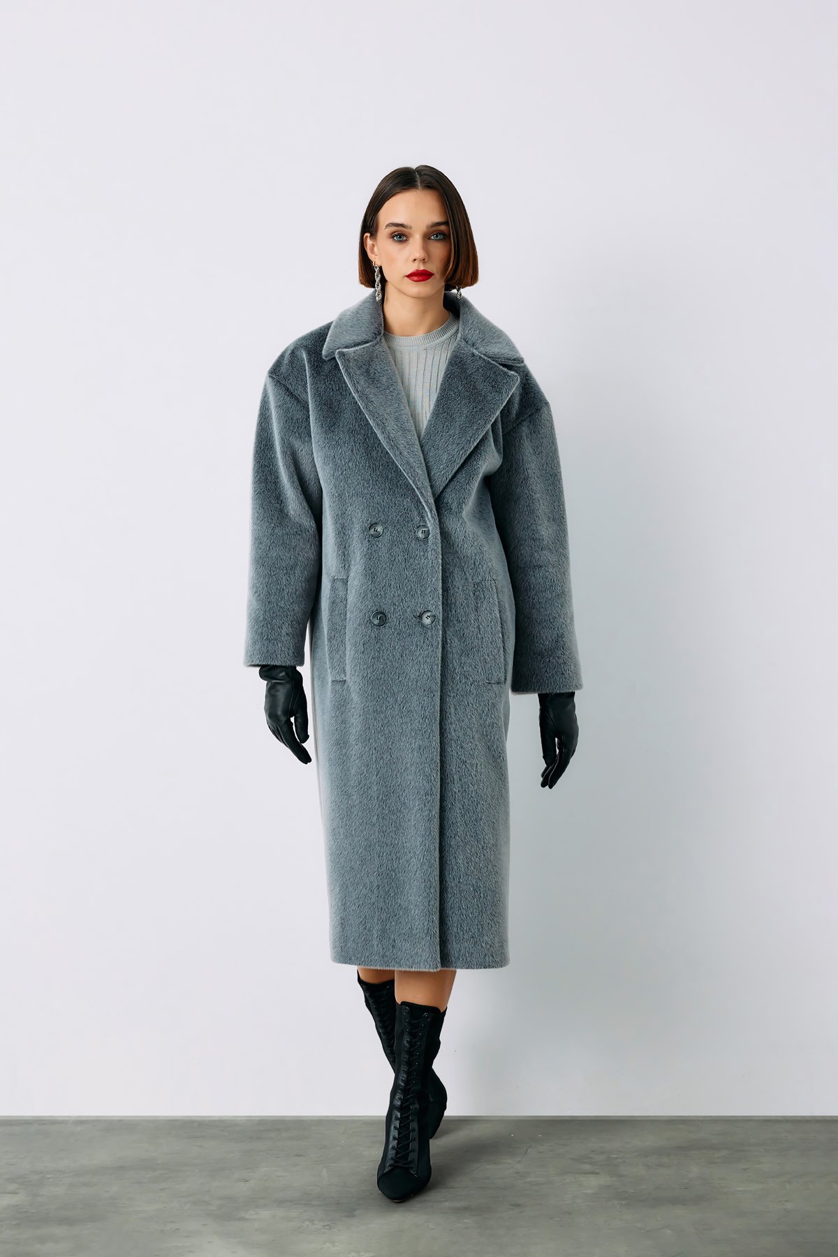 Düğmeli Kaşe Kaban - ANTRASİT