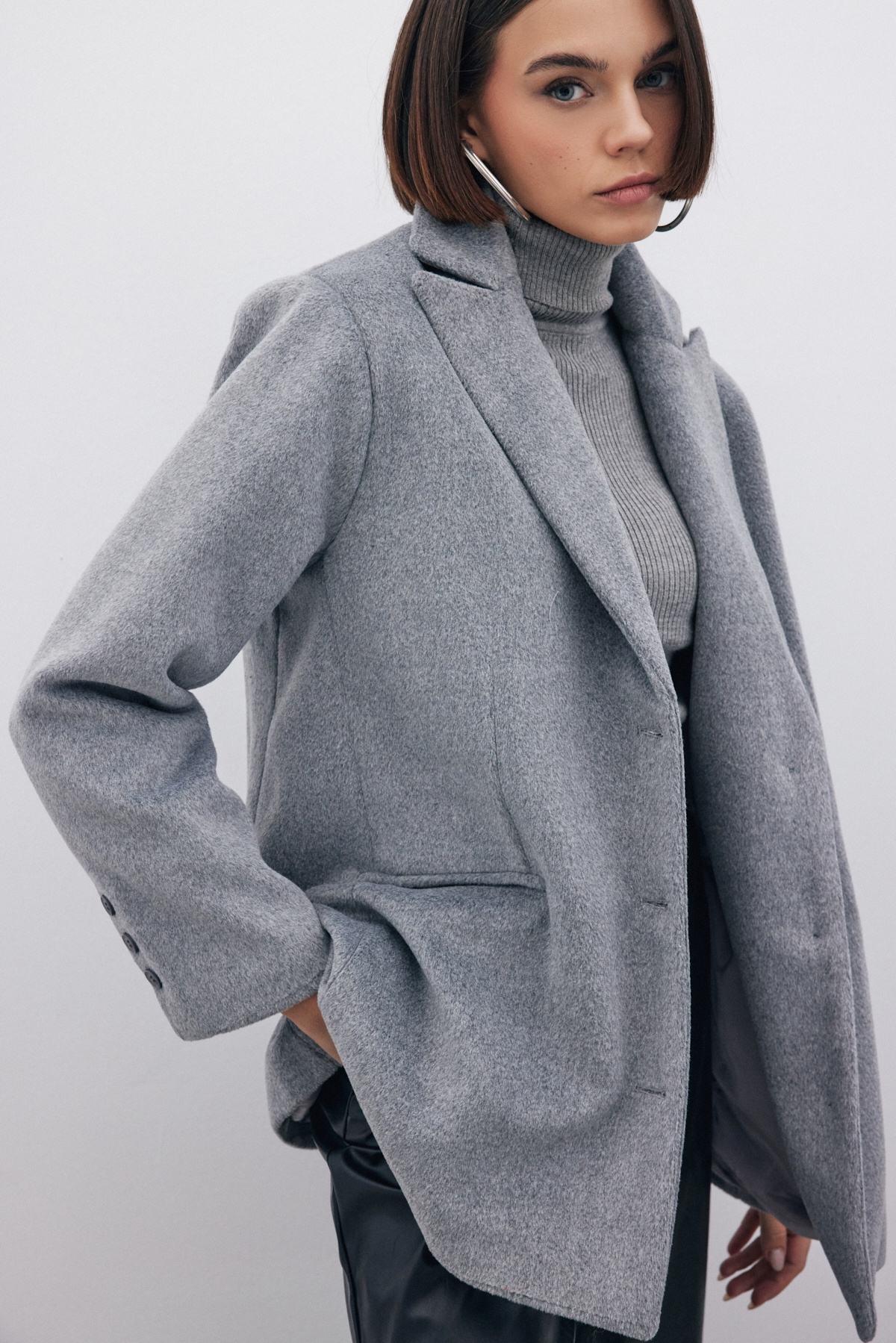 Düğmeli Kaşe Kaban - ANTRASİT