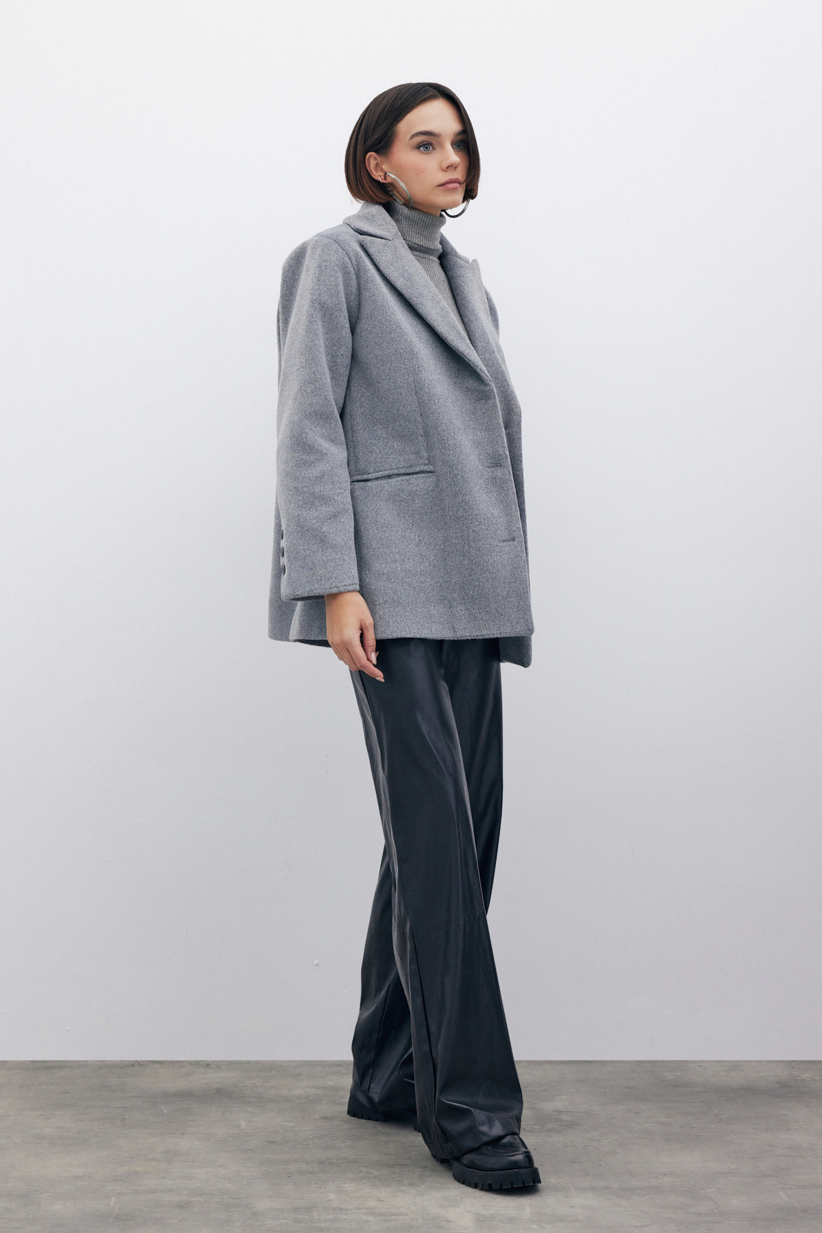 Düğmeli Kaşe Kaban - ANTRASİT