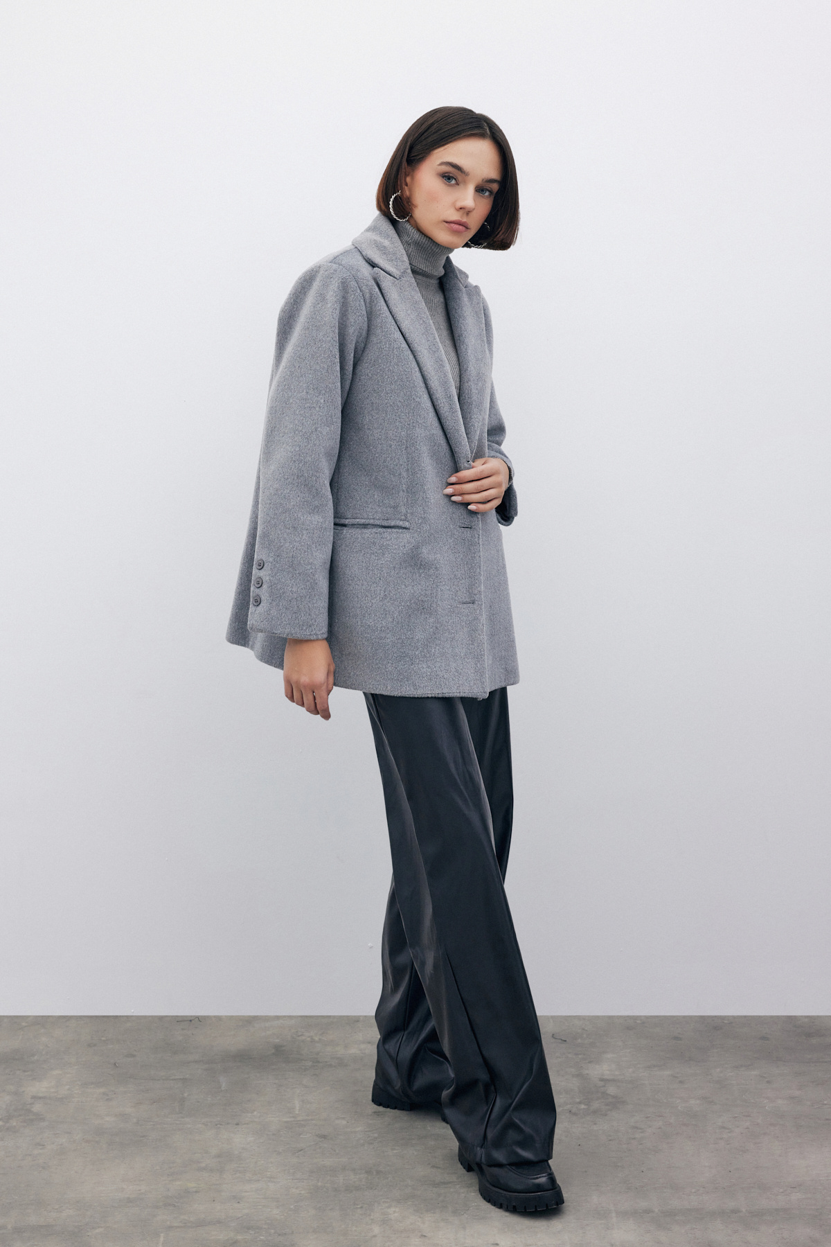 Düğmeli Kaşe Kaban - ANTRASİT