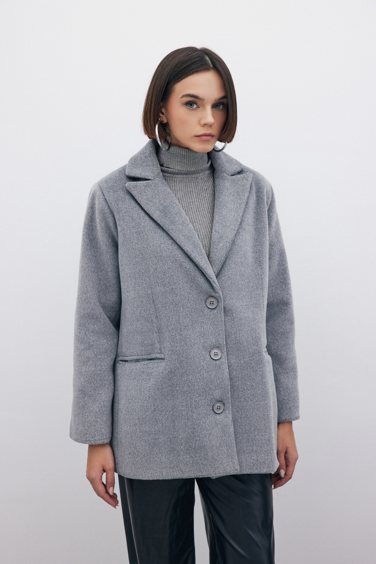 Düğmeli Kaşe Kaban - ANTRASİT