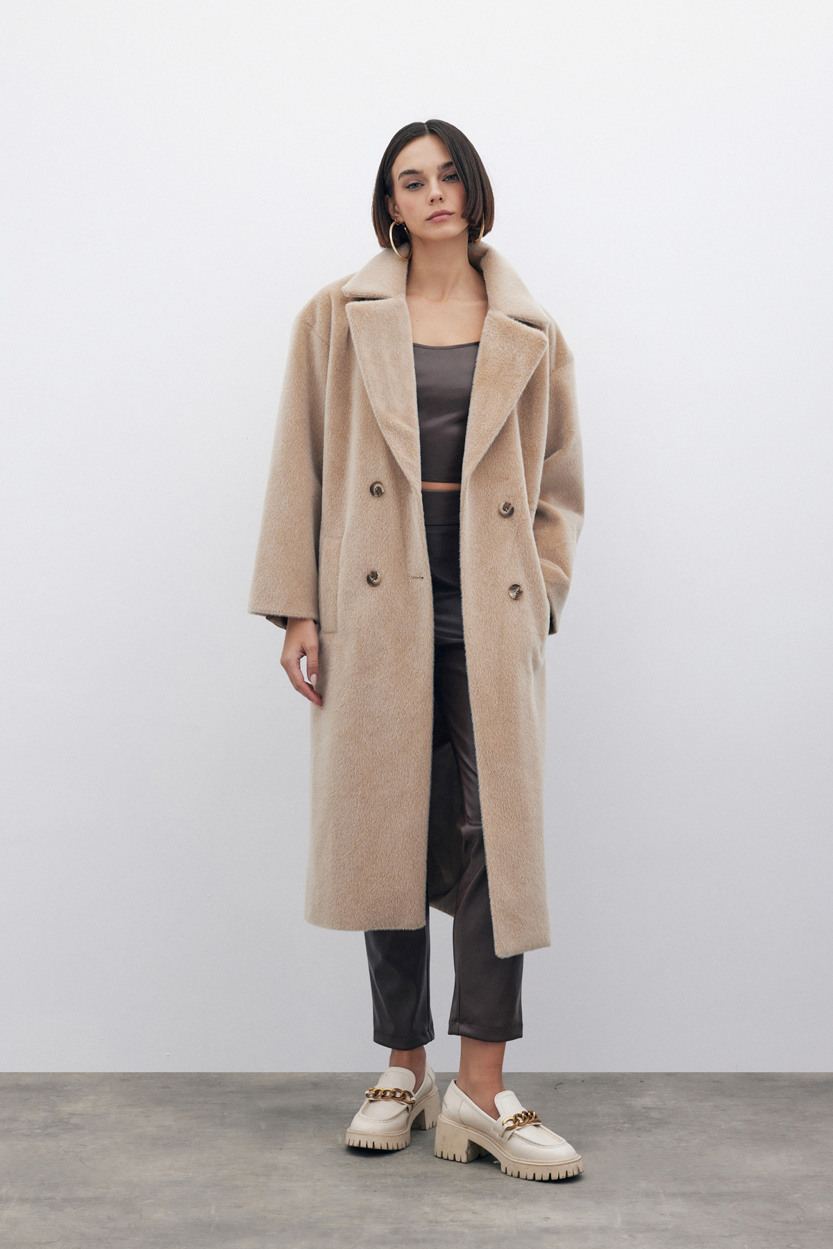 Buttoned Cashmere Coat - BEIGE