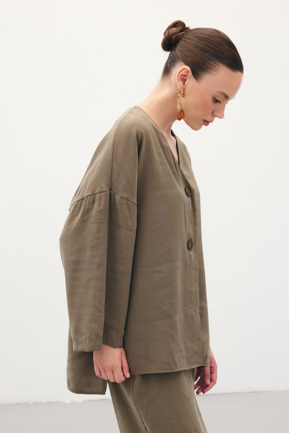 Düğmeli Kimono - Haki