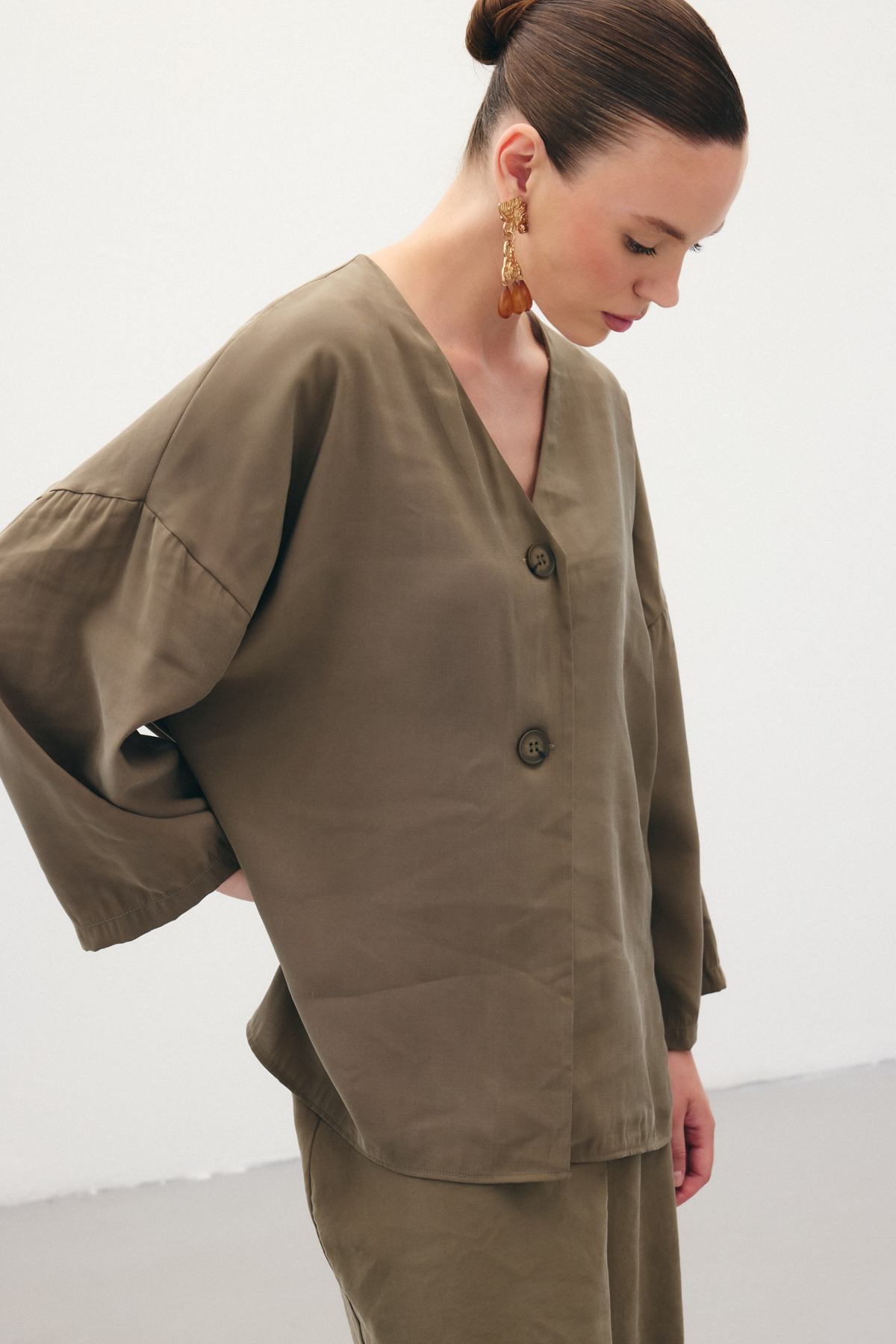 Düğmeli Kimono - Haki