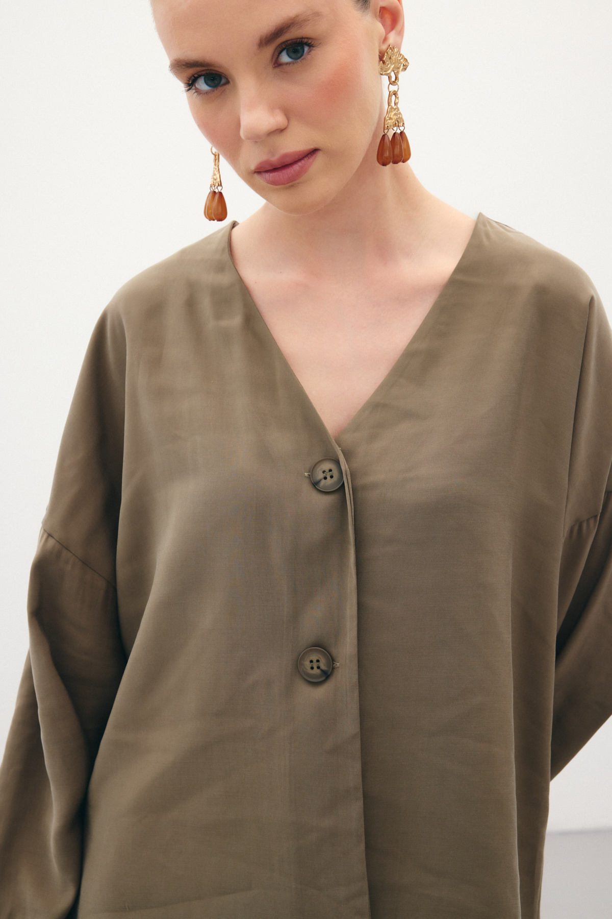 Düğmeli Kimono - Haki