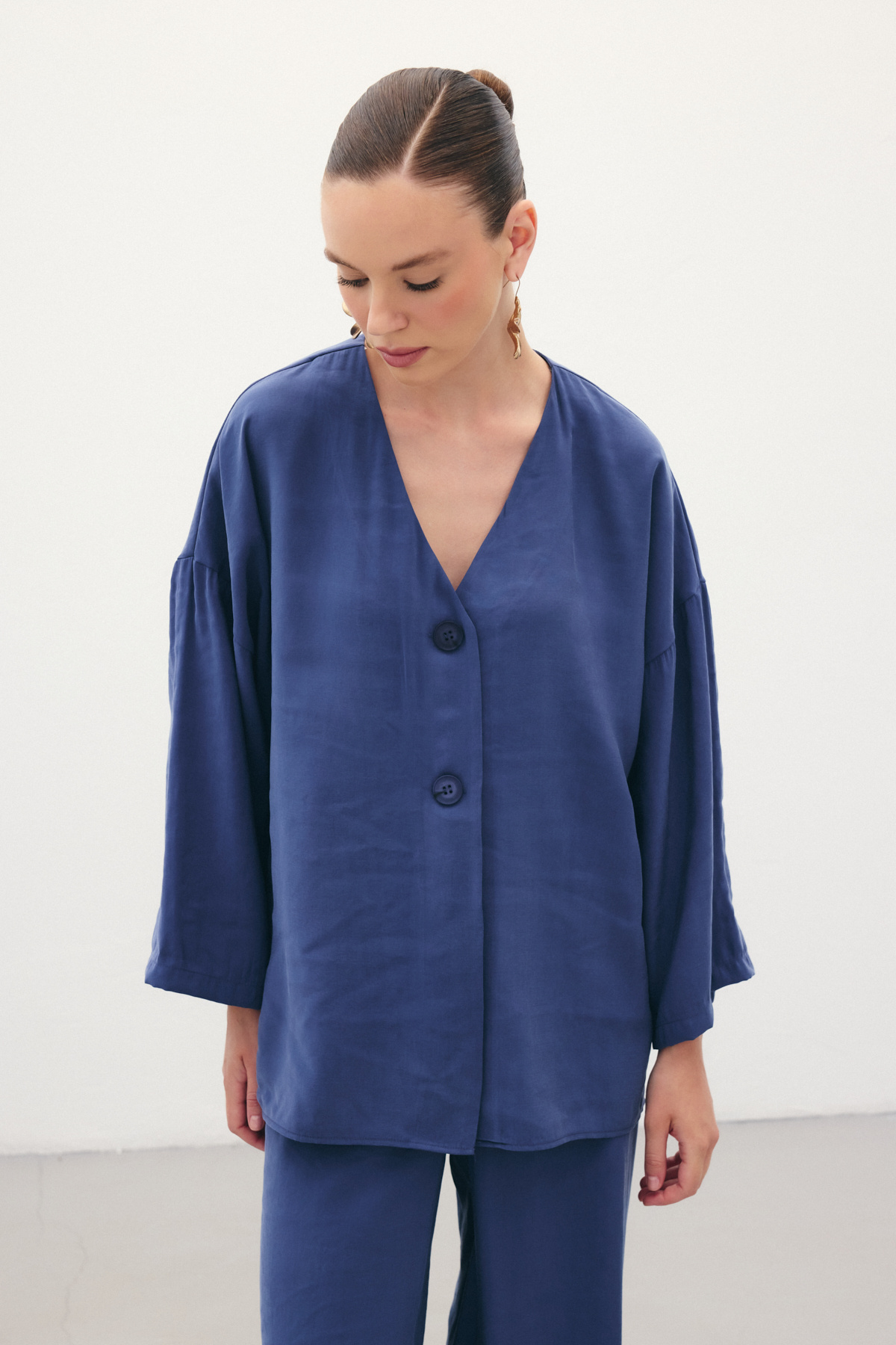 Düğmeli Kimono - İndigo