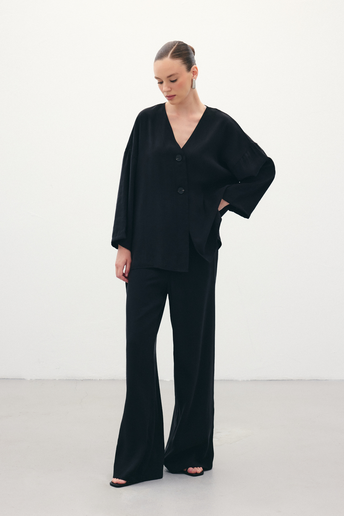 Düğmeli Kimono - Siyah