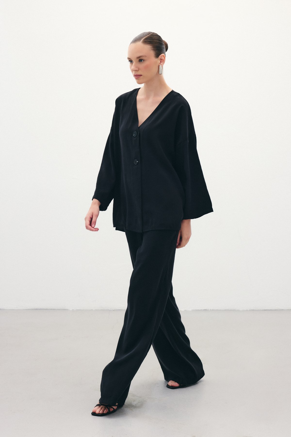 Düğmeli Kimono - Siyah