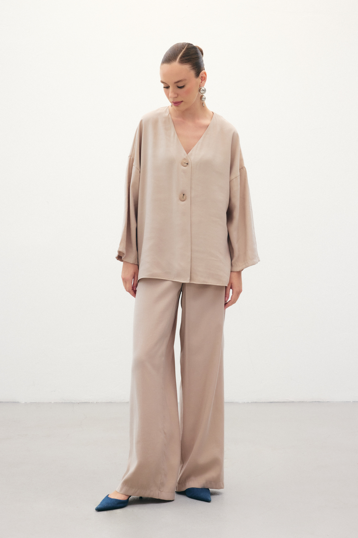 Düğmeli Kimono - Taş