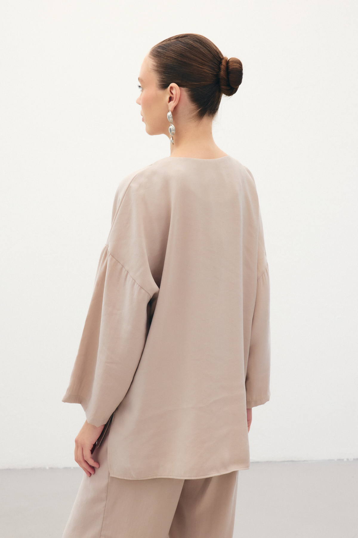 Düğmeli Kimono - Taş