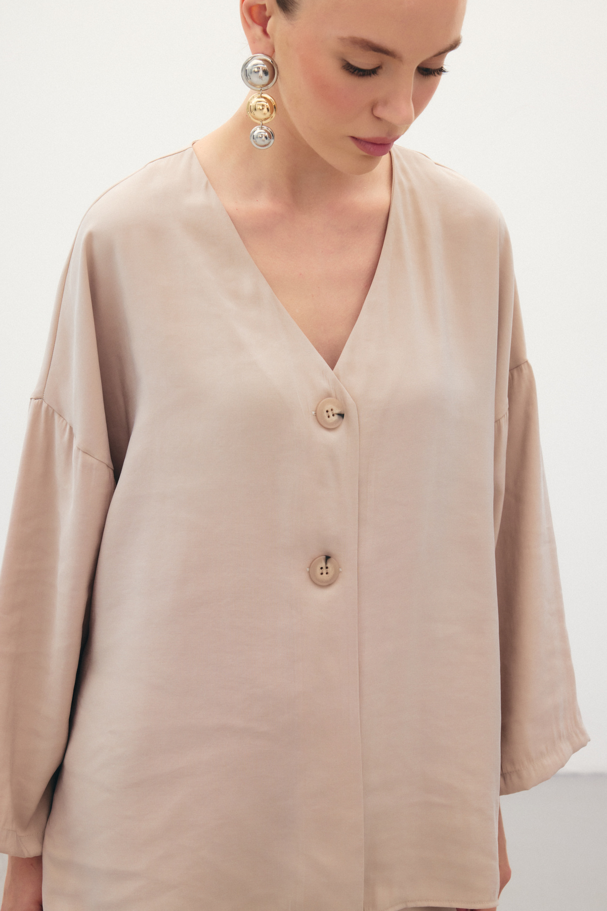 Düğmeli Kimono - Taş