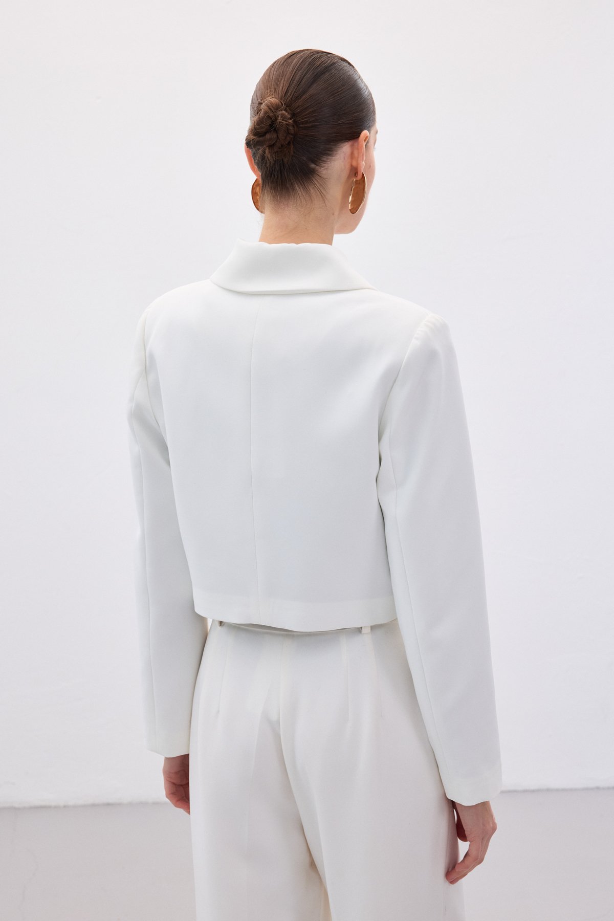 Düğmeli Kısa Ceket - Ekru