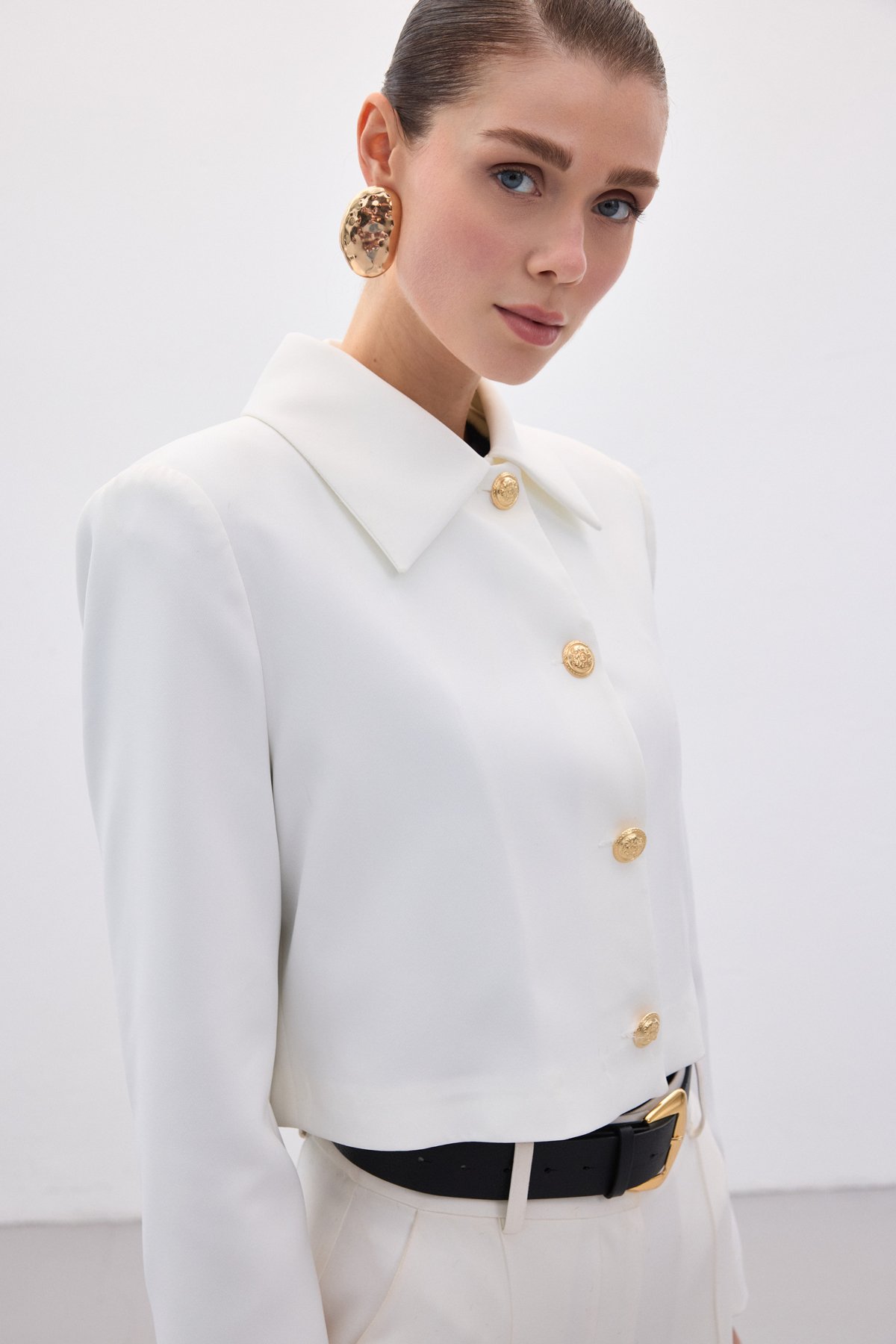 Düğmeli Kısa Ceket - Ekru