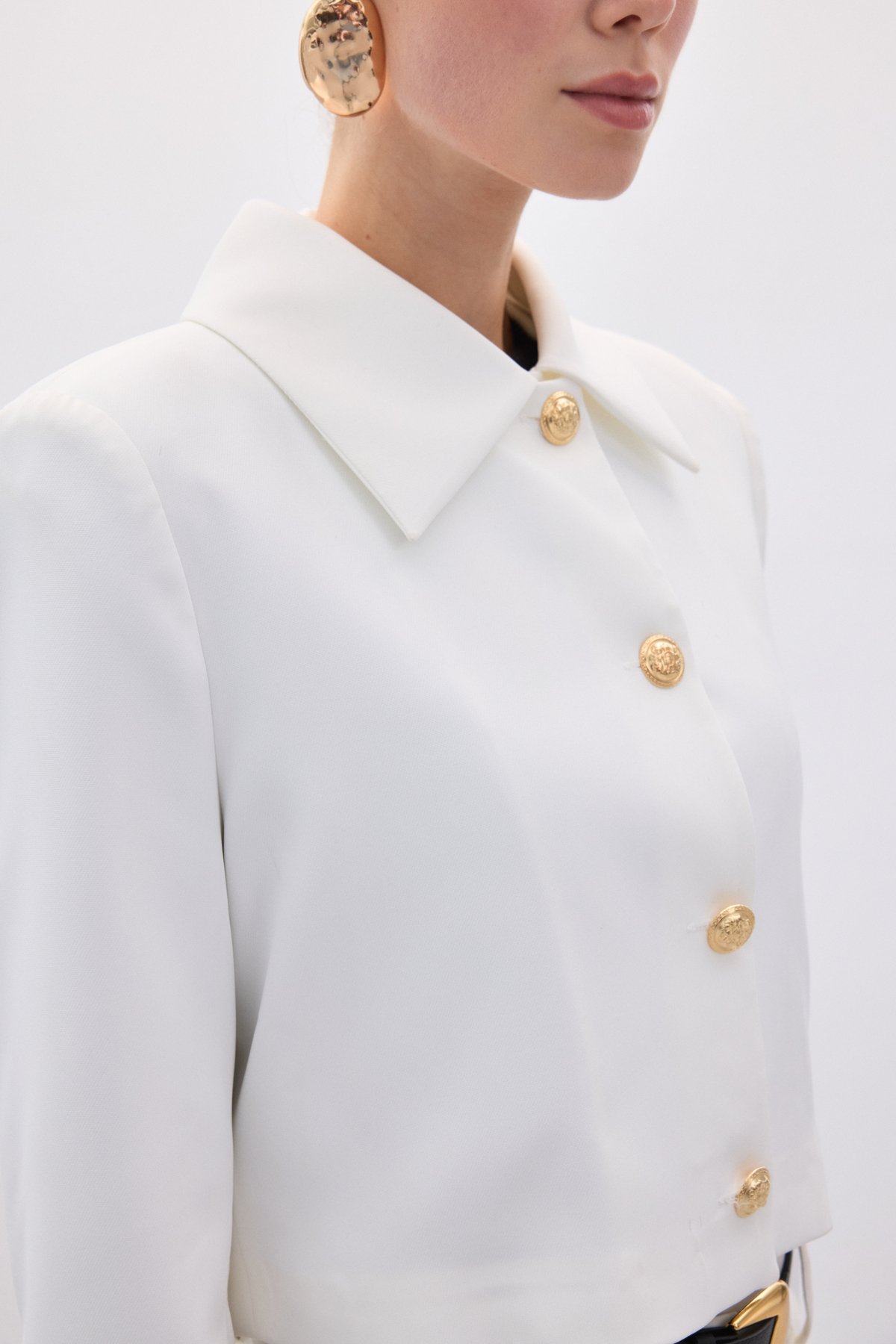 Düğmeli Kısa Ceket - Ekru