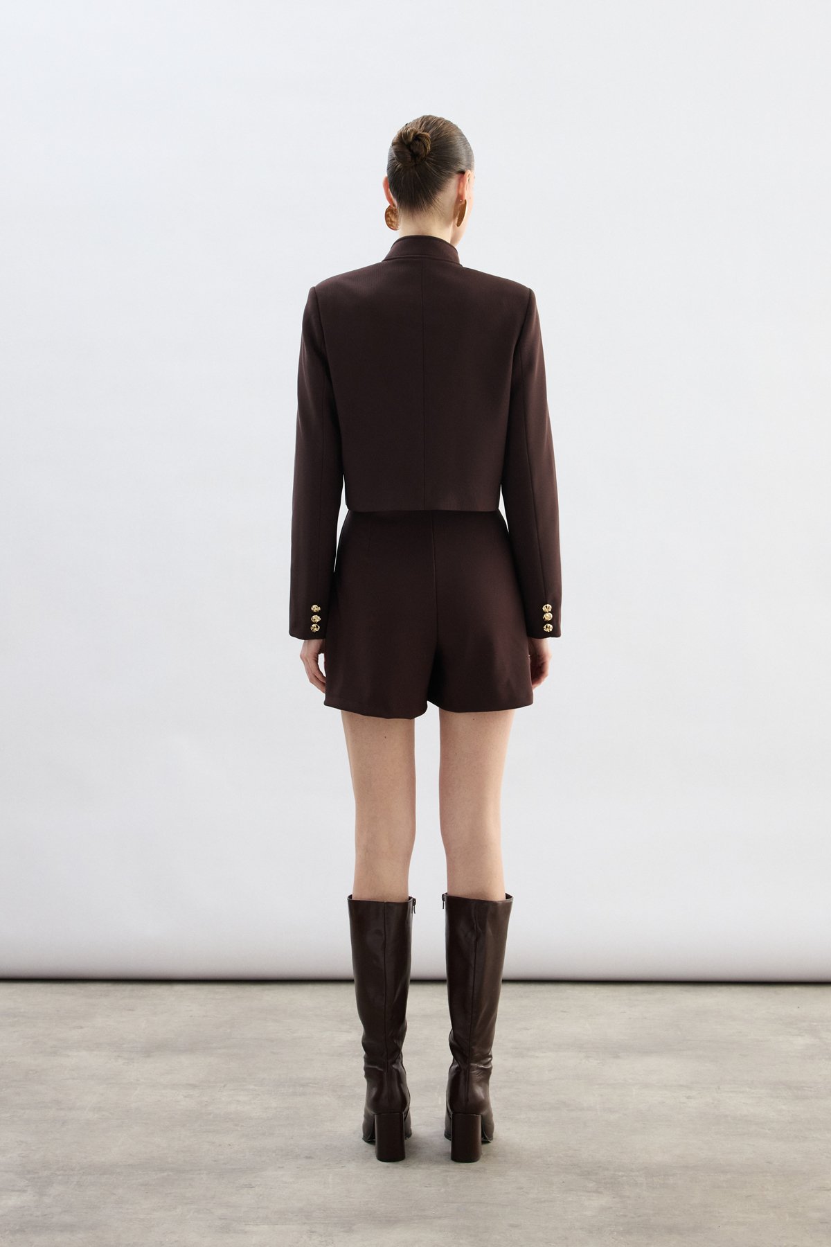 Düğmeli Kısa Ceket - Kahve