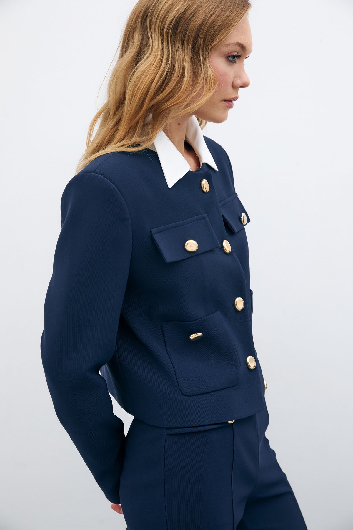 Düğmeli Kısa Ceket - Lacivert