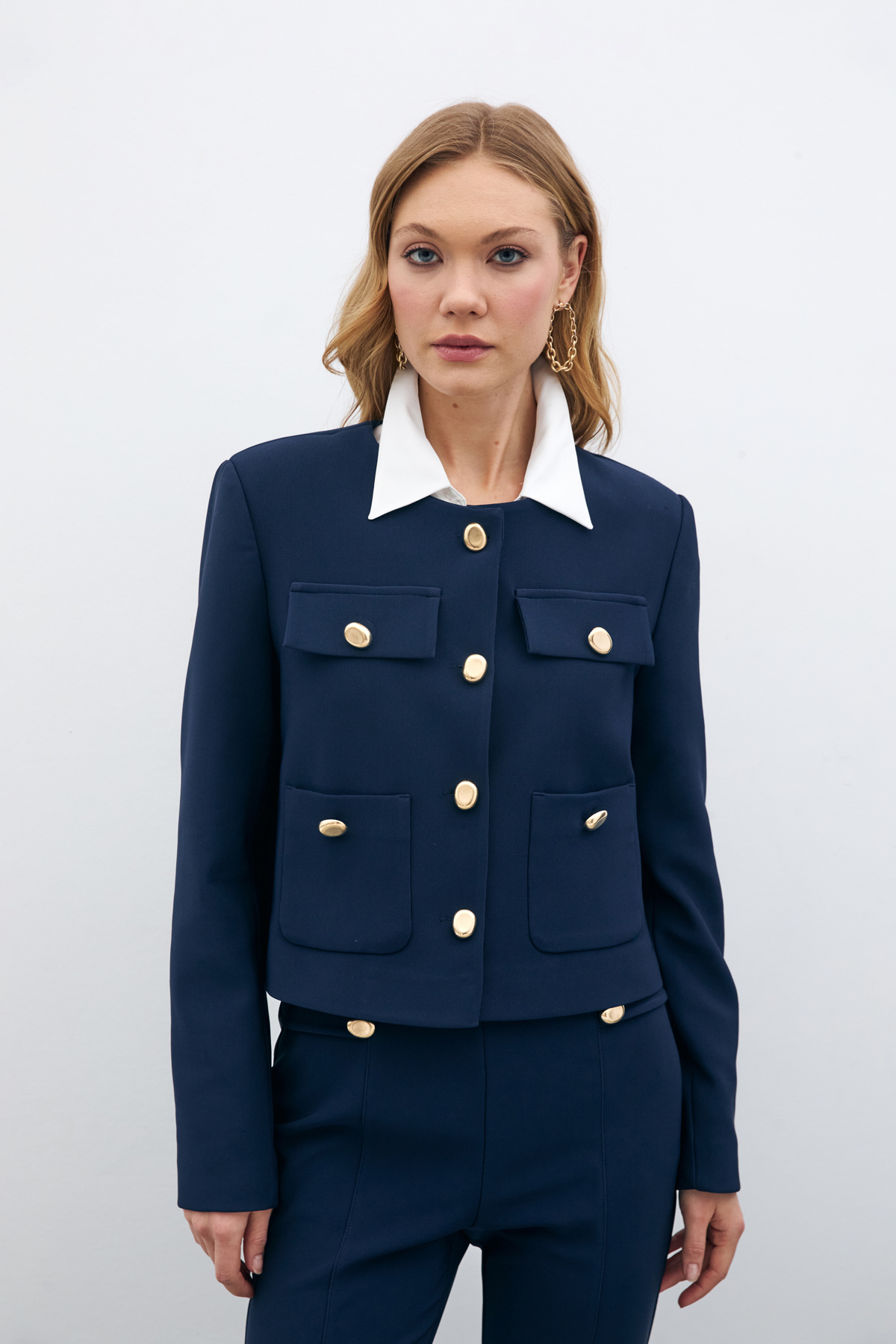 Düğmeli Kısa Ceket - Lacivert