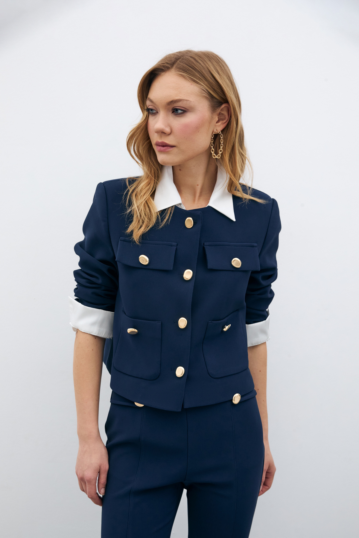 Düğmeli Kısa Ceket - Lacivert