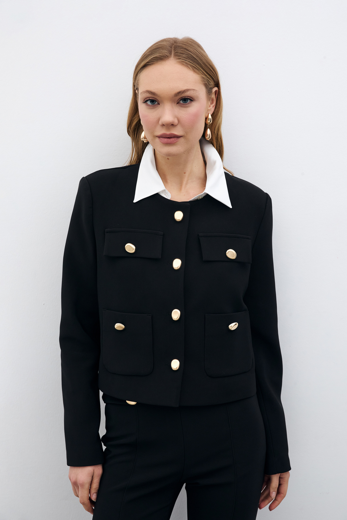 Düğmeli Kısa Ceket - SİYAH