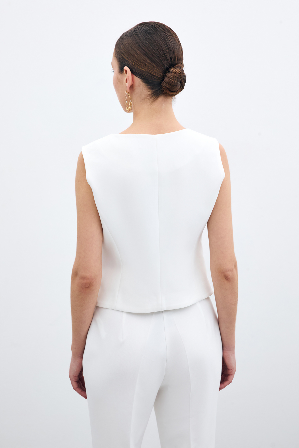 Düğmeli Kısa Yelek - Ekru