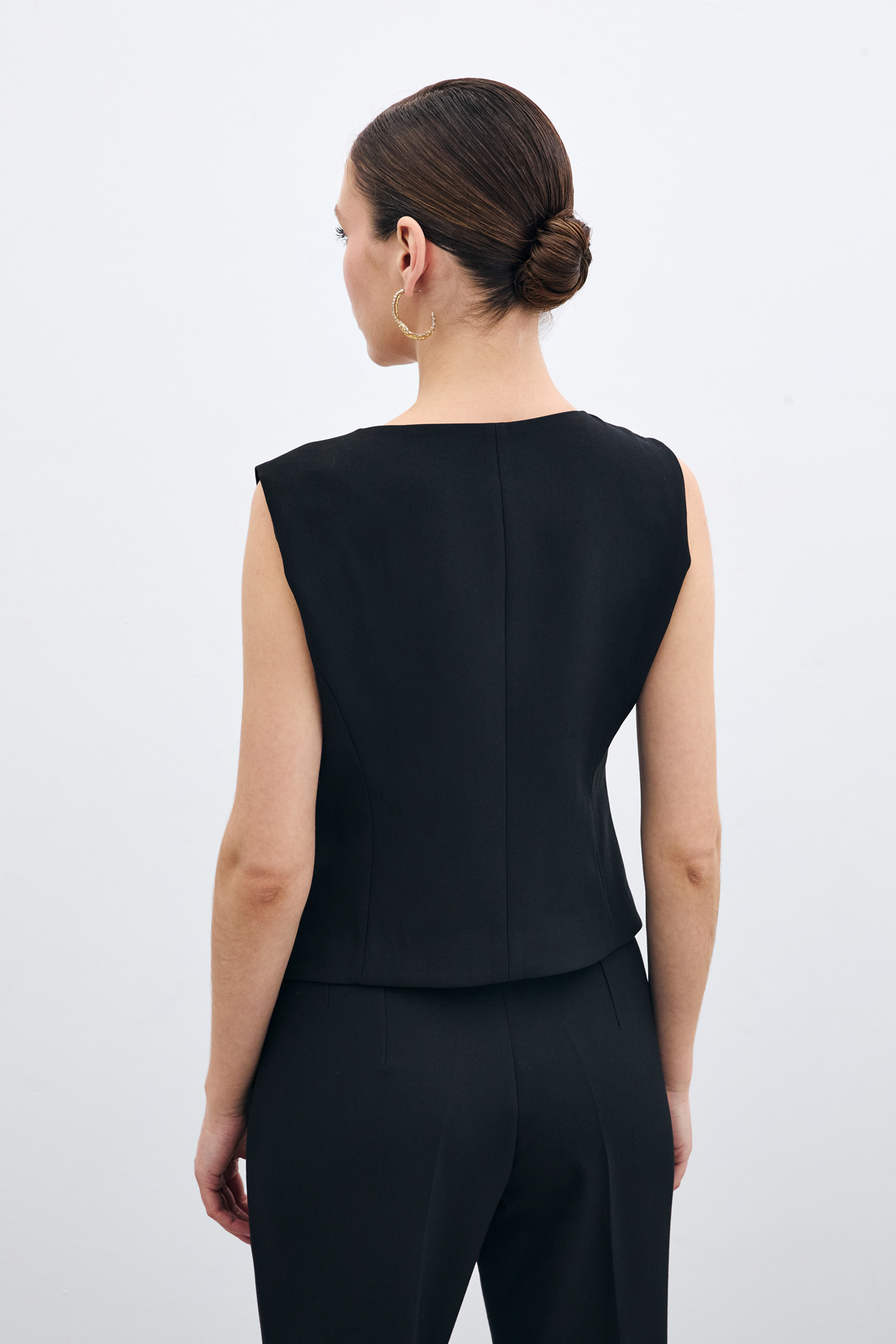 Düğmeli Kısa Yelek - Siyah