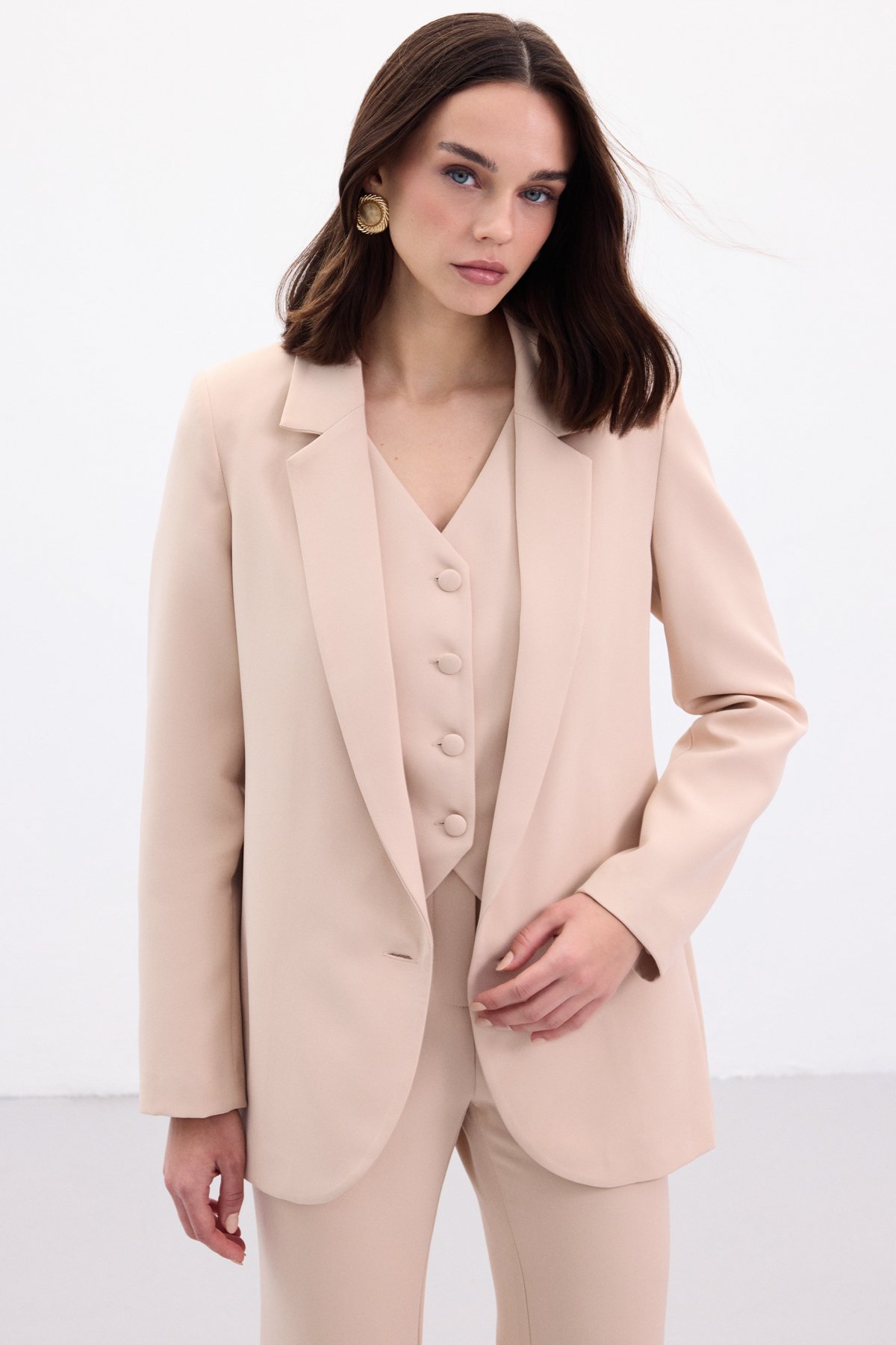 Düğmeli Klasik Ceket - Bej