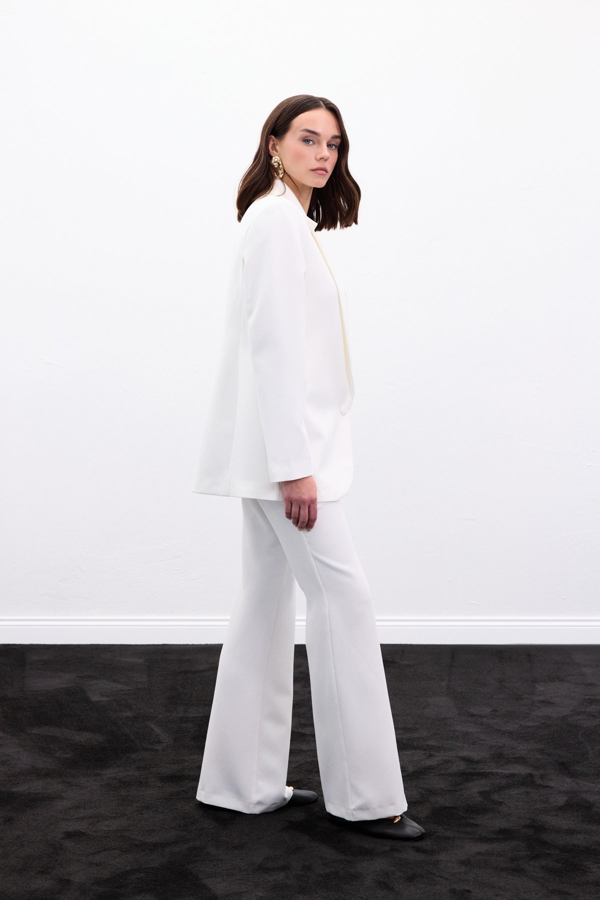 Düğmeli Klasik Ceket - Ekru