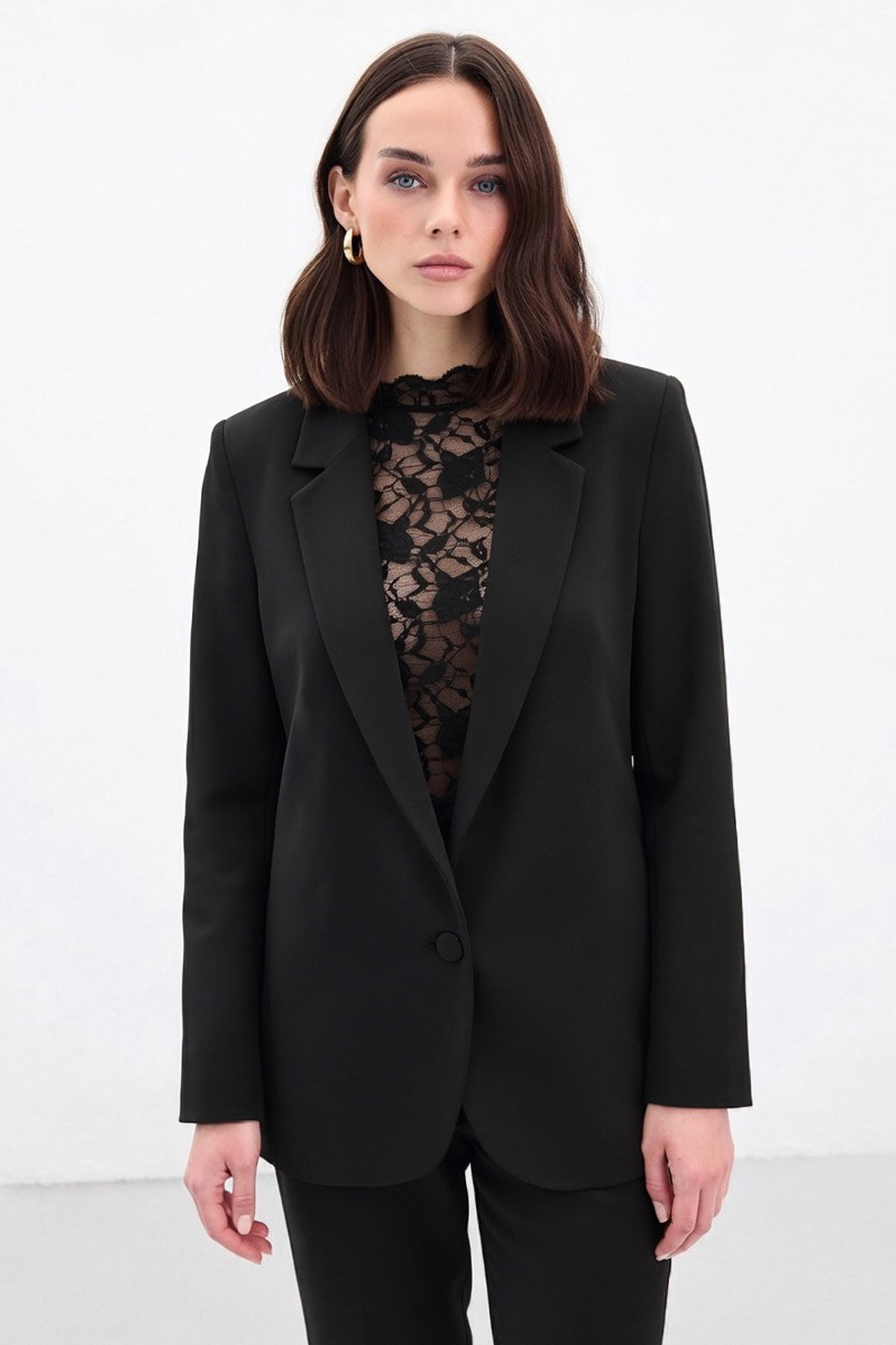 Düğmeli Klasik Ceket - Siyah
