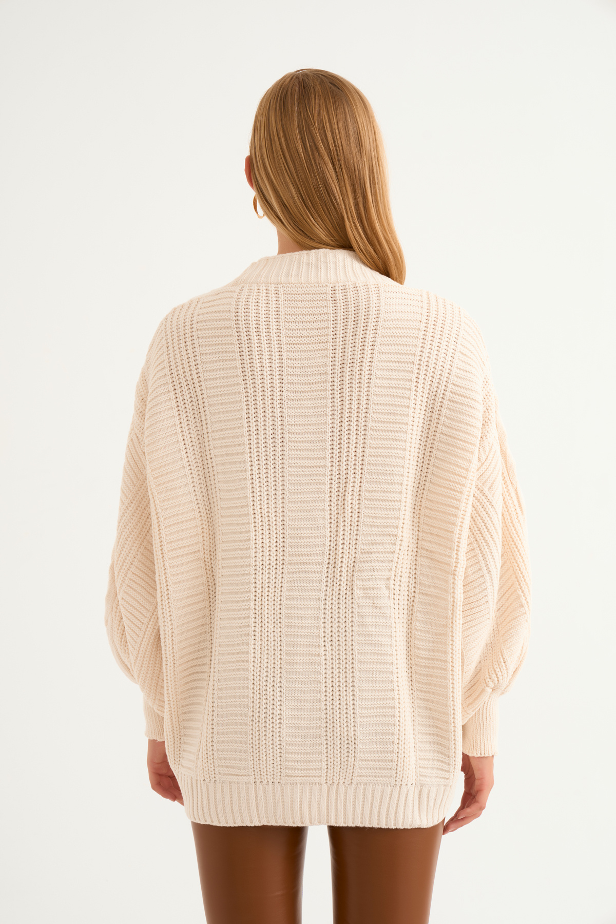 Düğmeli oversize triko hırka - KREM