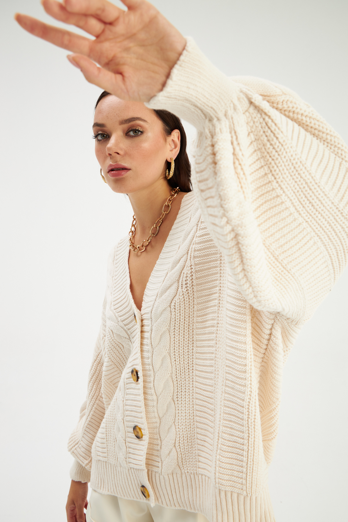 Düğmeli oversize triko hırka - TAŞ