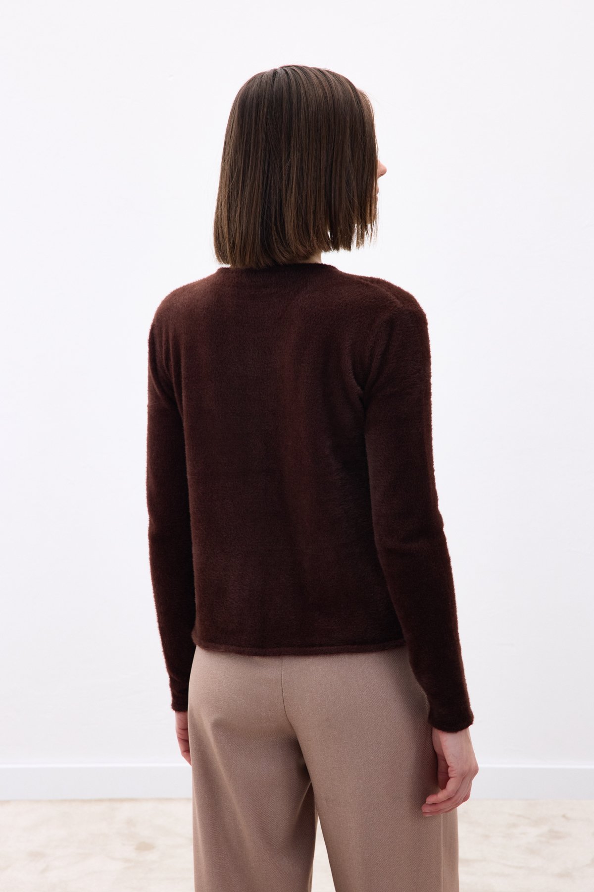 Düğmeli Sakallı Hırka - Kahve