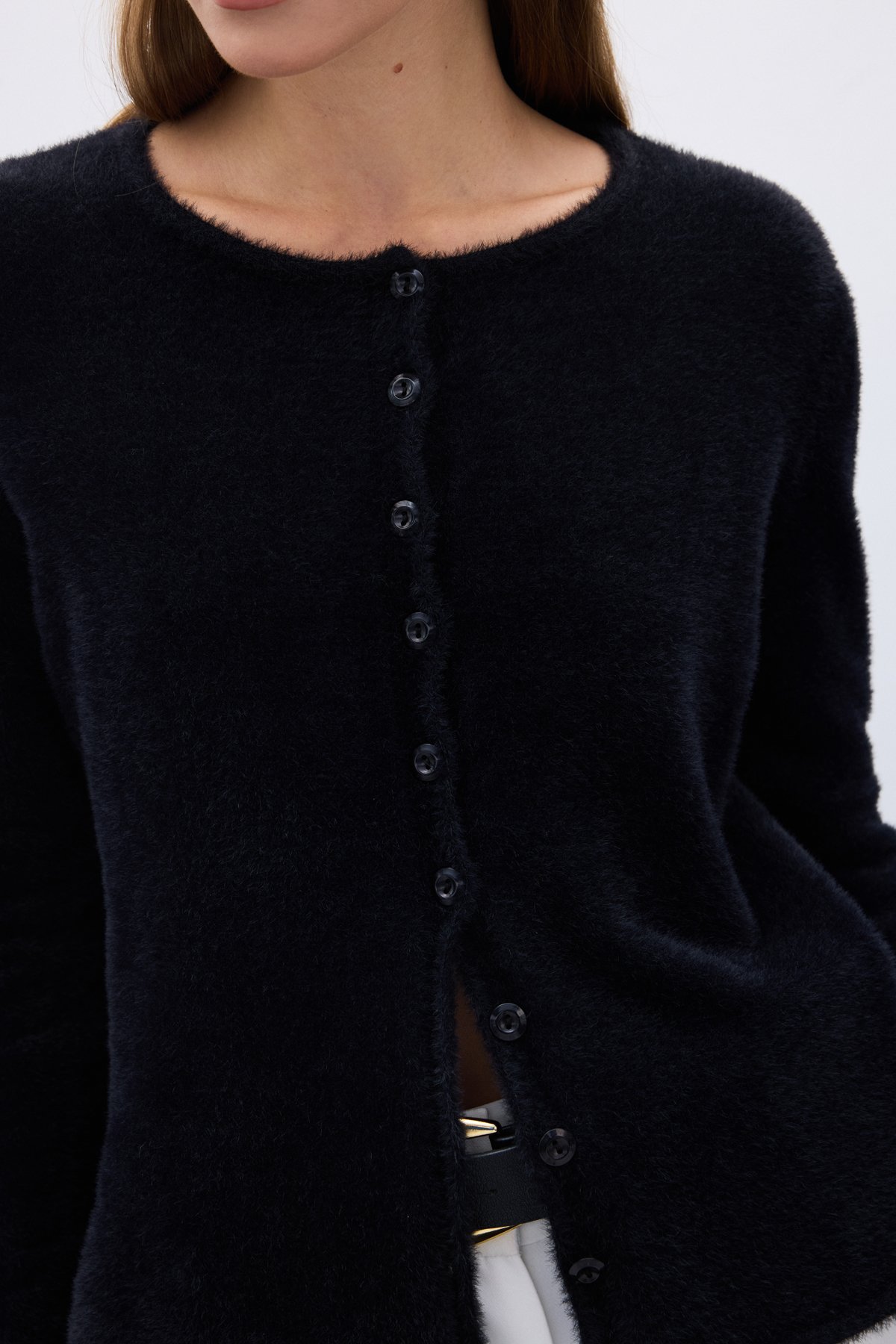 Düğmeli Sakallı Hırka - Siyah