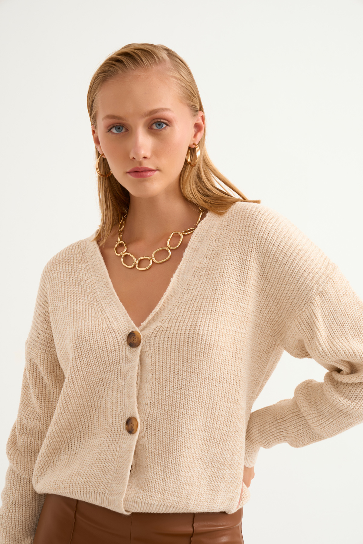Buttoned shabby knit cardigan - STONE