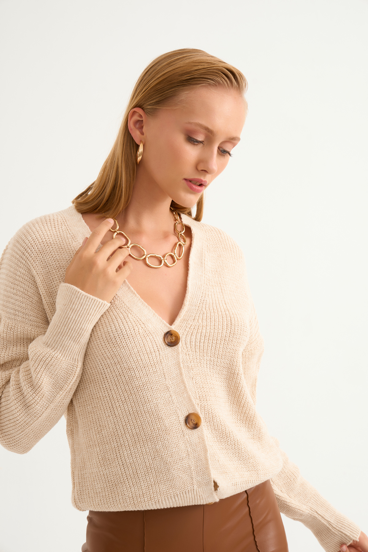 Buttoned shabby knit cardigan - STONE