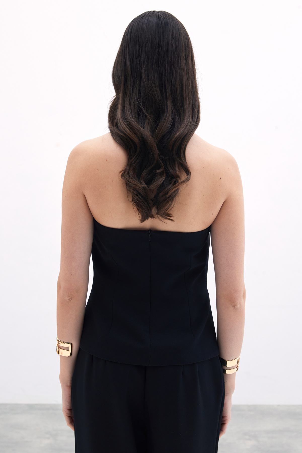 Düğmeli Straplez Bluz - Siyah