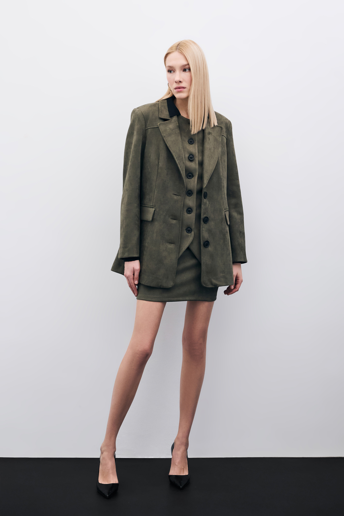 Düğmeli Süet Ceket - Haki