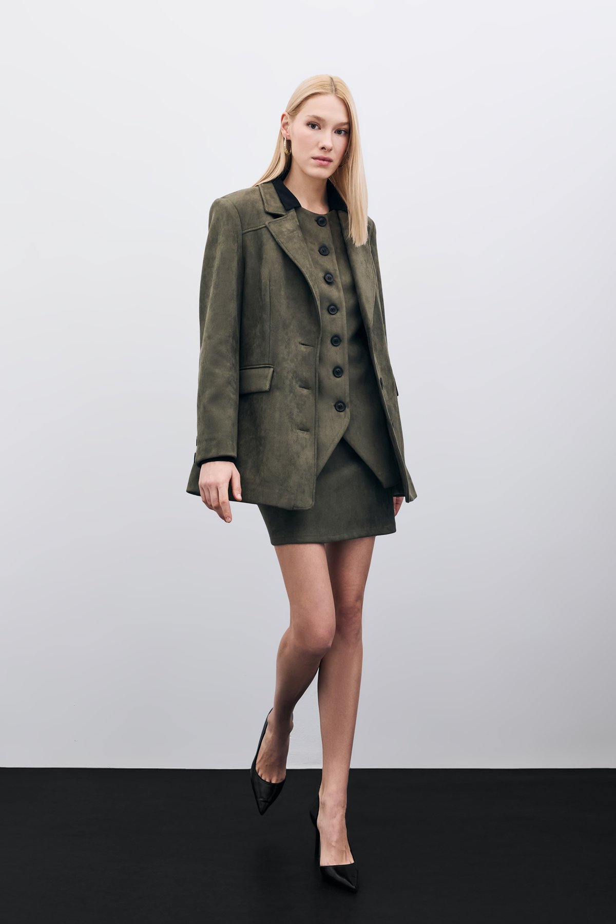 Düğmeli Süet Ceket - Haki