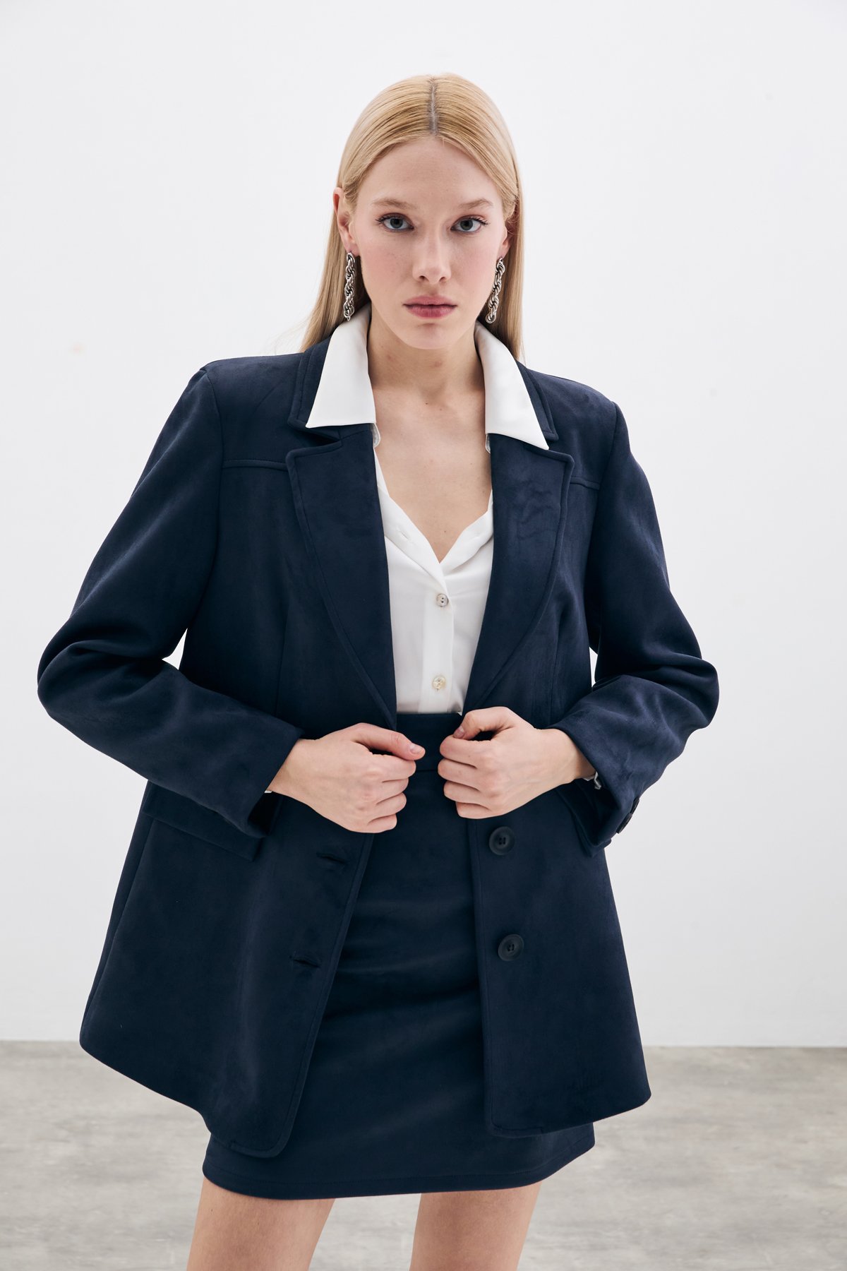 Buttoned Suede Jacket - Blue