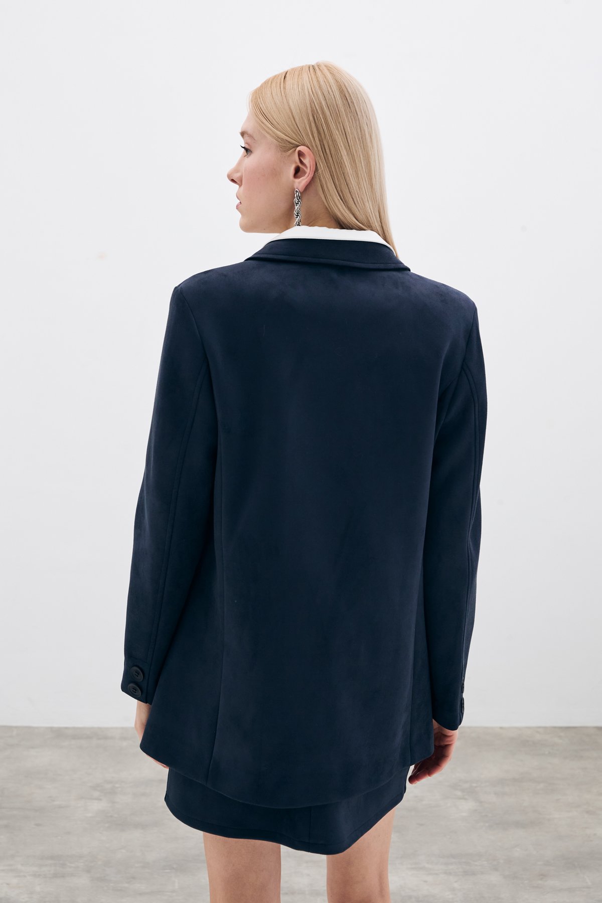 Düğmeli Süet Ceket - Lacivert